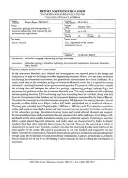 REPORT DOCUMENTATION FORM University of Hawai'i at Manoa