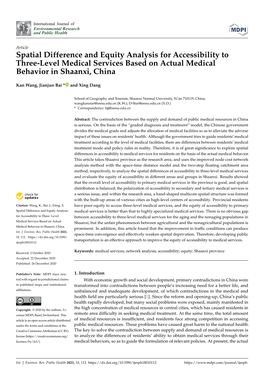 Spatial Difference and Equity Analysis for Accessibility to Three-Level Medical Services Based on Actual Medical Behavior in Shaanxi, China