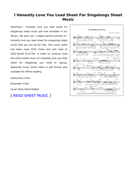 I Honestly Love You Lead Sheet for Singalongs Sheet Music