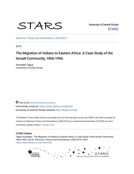 The Migration of Indians to Eastern Africa: a Case Study of the Ismaili Community, 1866-1966