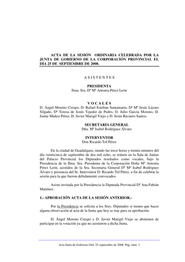 Acta De La Sesión Ordinaria Celebrada Por La Junta De Gobierno De La Corporación Provincial El Día 25 De Septiembre De 2008