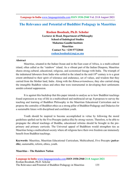 The Relevance and Potential of Buddhist Pedagogy in Mauritius