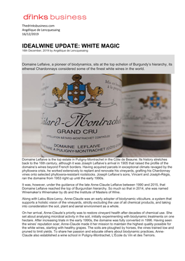 IDEALWINE UPDATE: WHITE MAGIC 16Th December, 2019 by Angélique De Lencquesaing