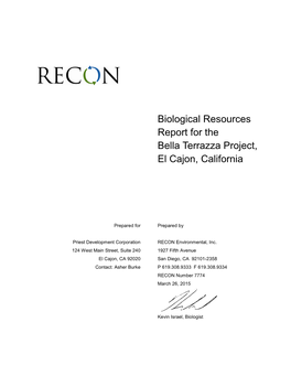 Biological Resources Report for the Bella Terrazza Project, El Cajon, California