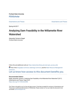 Analyzing Dam Feasibility in the Willamette River Watershed