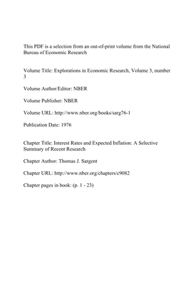 Interest Rates and Expected Inflation: a Selective Summary of Recent Research