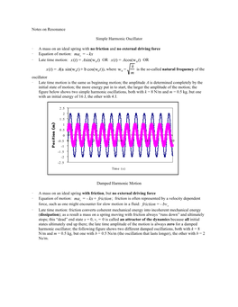 Notes on Resonance Simple Harmonic Oscillator • a Mass on An