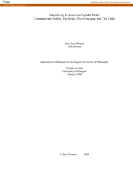 Subjectivity in American Popular Metal: Contemporary Gothic, the Body, the Grotesque, and the Child