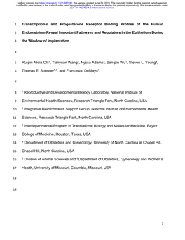 Transcriptional and Progesterone Receptor Binding Profiles of the Human