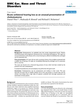 BMC Ear, Nose and Throat Disorders Biomed Central