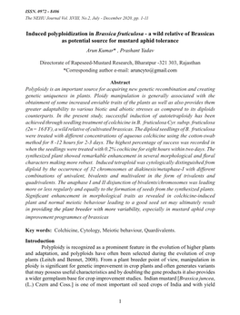 Induced Polyploidization in Brassica Fruticulosa - a Wild Relative of Brassicas As Potential Source for Mustard Aphid Tolerance Arun Kumar* , Prashant Yadav