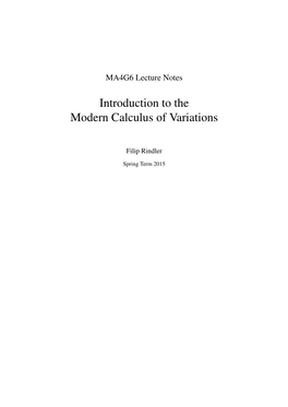 Introduction to the Modern Calculus of Variations