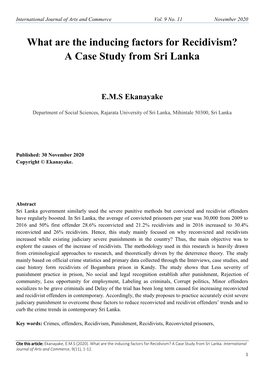 What Are the Inducing Factors for Recidivism? a Case Study from Sri Lanka