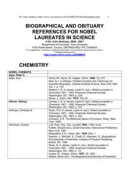 Biographical References for Nobel Laureates