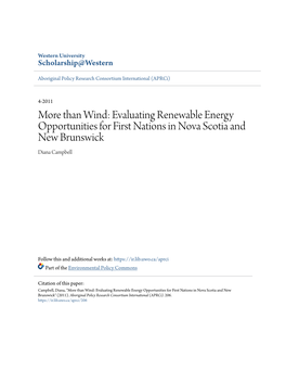 Evaluating Renewable Energy Opportunities for First Nations in Nova Scotia and New Brunswick Diana Campbell