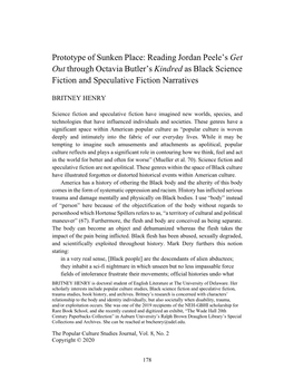 Prototype of Sunken Place: Reading Jordan Peele’S Get out Through Octavia Butler’S Kindred As Black Science Fiction and Speculative Fiction Narratives