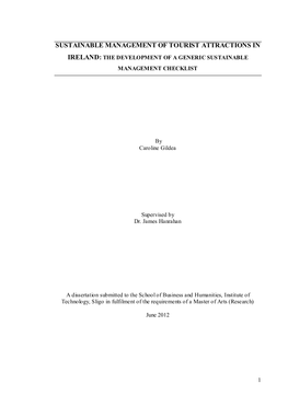 Sustainable Management of Tourist Attractions in Ireland: the Development of a Generic Sustainable Management Checklist