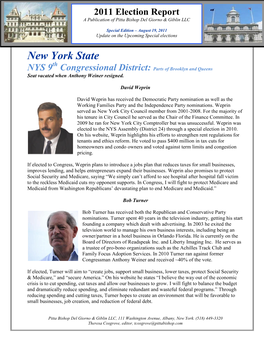 New York State Th NYS 9 Congressional District: Parts of Brooklyn and Queens Seat Vacated When Anthony Weiner Resigned