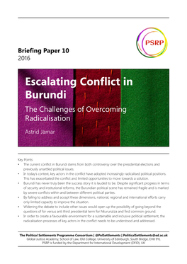 Escalating Conflict in Burundi the Challenges of Overcoming Radicalisation