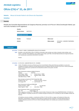 Atividade Legislativa Ofício (CN) N° 35, De 2011