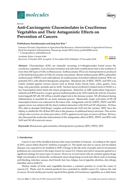 Anti-Carcinogenic Glucosinolates in Cruciferous Vegetables and Their Antagonistic Effects on Prevention of Cancers