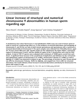 Linear Increase of Structural and Numerical Chromosome 9 Abnormalities in Human Sperm Regarding Age