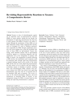 Re-Visiting Hypersensitivity Reactions to Taxanes: a Comprehensive Review