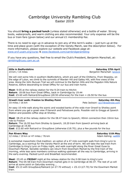 Cambridge University Rambling Club Easter 2019