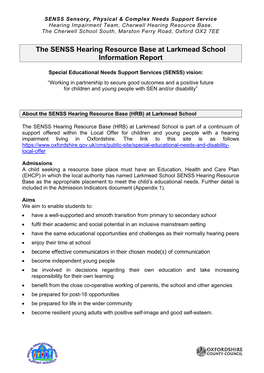 The SENSS Hearing Resource Base at Larkmead School Information Report