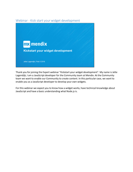 Webinar - Kick Start Your Widget Development