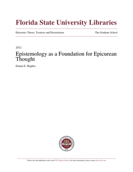 Epistemology As a Foundation for Epicurean Thought Emma E