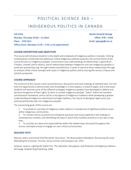 Political Science 363 – Indigenous Politics in Canada