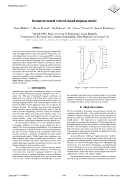 Recurrent Neural Network Based Language Model