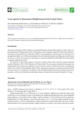 A New Species of Aframomum (Zingiberaceae) from Central Africa