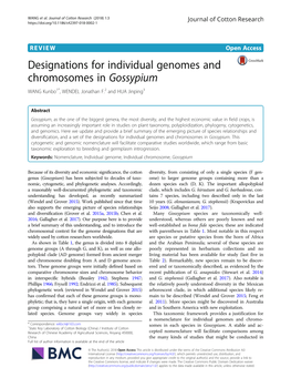 Designations for Individual Genomes and Chromosomes in Gossypium WANG Kunbo1*, WENDEL Jonathan F.2 and HUA Jinping3