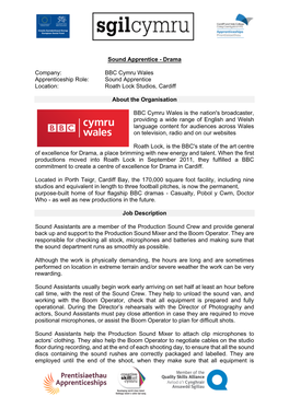 BBC Cymru Wales Apprenticeship Role: Sound Apprentice Location: Roath Lock Studios, Cardiff