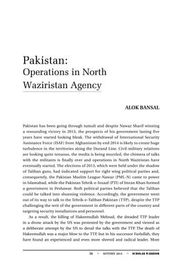 Pakistan: Operations in North Waziristan Agency, By