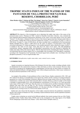 Trophic Status Index of the Waters of the Pantanos De Villa Protected Natural Reserve, Chorrillos, Perú