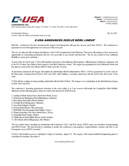 C-Usa Announces 2020-25 Bowl Lineup