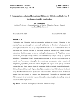 A Comparative Analysis of Educational Philosophy of Sri Aurobindo and J