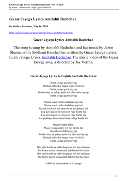 Guzar Jayega Lyrics Amitabh Bachchan - 05-16-2020 by Admin - Guitarchords