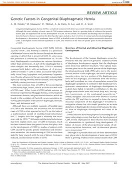 REVIEW ARTICLE Genetic Factors in Congenital Diaphragmatic Hernia