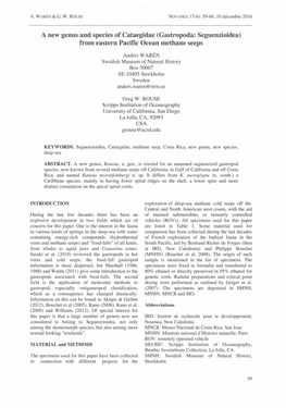 A New Genus and Species of Cataegidae (Gastropoda: Seguenzioidea) from Eastern Pacific Ocean Methane Seeps