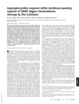 Asparagine-Proline Sequence Within Membrane-Spanning Segment of SREBP Triggers Intramembrane Cleavage by Site-2 Protease