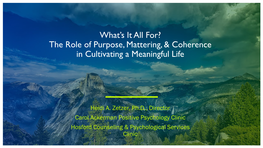 What's It All For? the Role of Purpose, Mattering, & Coherence in Cultivating a Meaningful Life