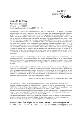 Claude Closky Nouvelles Peintures 10 Mars – 14 Avril 2007 Vernissage Le Samedi 10 Mars 2007, 18H - 21H
