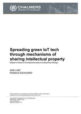 Spreading Green Iot Tech Through Mechanisms of Sharing Intellectual Property Master’S Thesis in Entrepreneurship and Business Design
