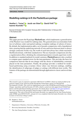 Modelling Rankings in R: the Plackettluce Package