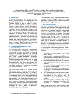 Ownership and Control of Firmware in Open Compute Project Devices