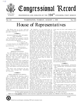 Congressional Record United States Th of America PROCEEDINGS and DEBATES of the 104 CONGRESS, FIRST SESSION